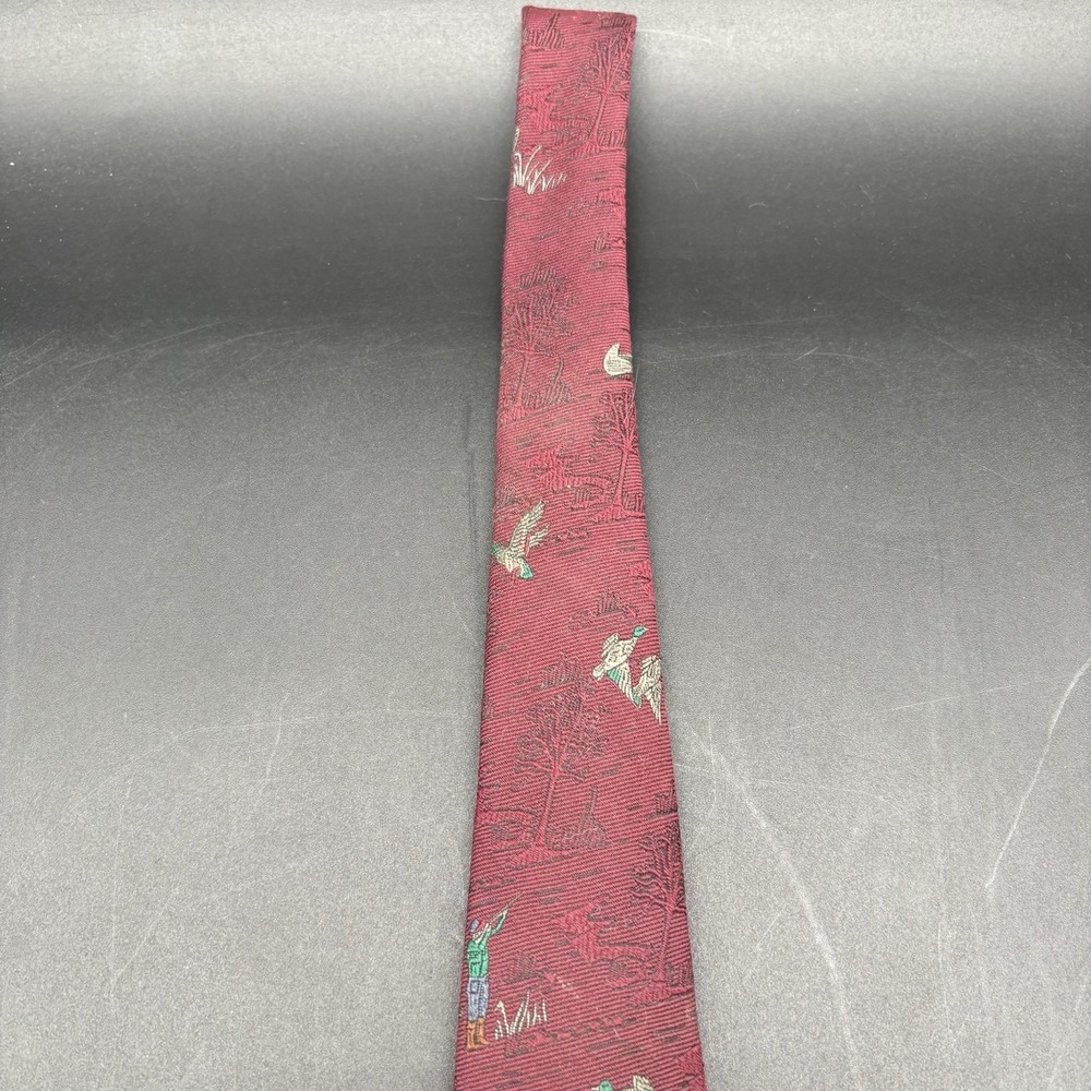Polo Ralph Lauren Hunting Scene Tie Burgundy Wool Silk Handmade USA 3" 54" - Picture 9 of 11